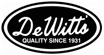 Black oval logo with white border; inside, "DeWitt's" is written in cursive script above "QUALITY SINCE 1951" in capital letters.