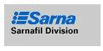 The Sarnafil Division logo features blue text "Sarna" with a stylized graphic and black text "Sarnafil Division" on a gray background.